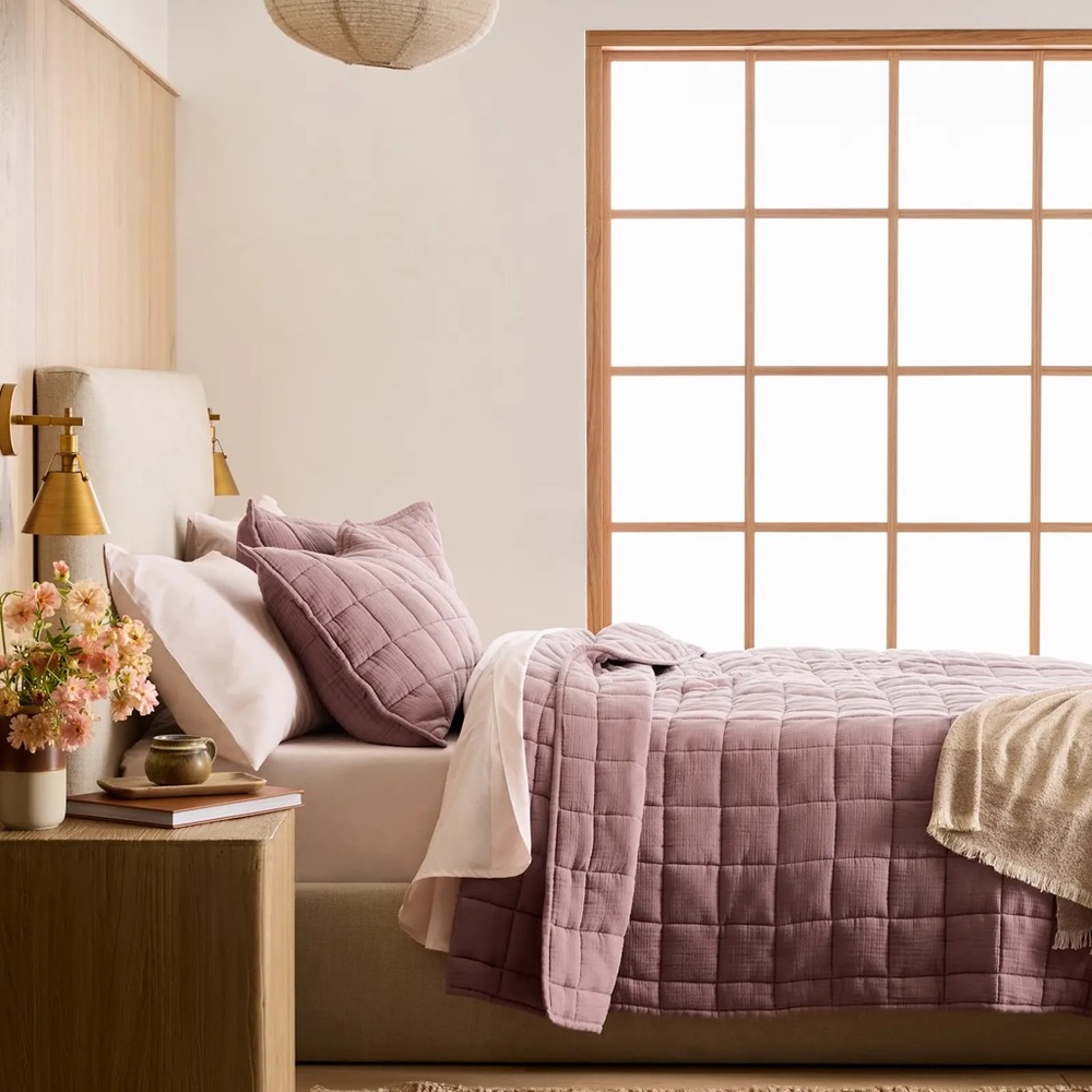NWT Quince Organic Airy Gauze Box Twin Quilt in Fig - Picture 2 of 7